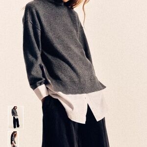 Zara Combination Poplin Knit Sweater Sz M NWT